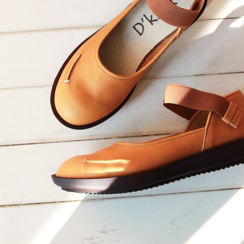 预购【Dknot日本制】柔软真皮轻量松紧带便鞋 / 驼色 /F2-17017L - 女款休闲鞋 - 真皮 橘色