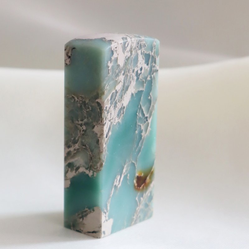 海蓝花坑姓名印泥印章扁章文房手工刻印19x24x54mm - 印章/印台 - 石头 蓝色