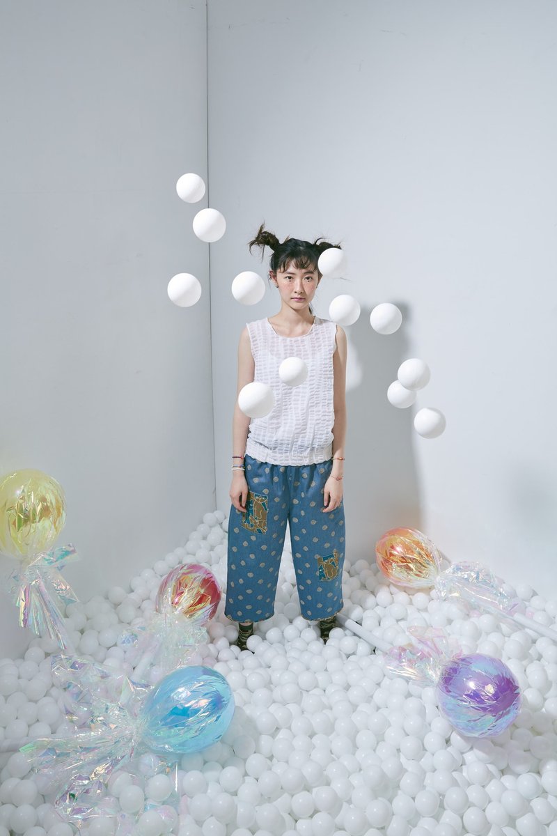 牛仔点点宽直筒裤 只剩一件现货 - 女装长裤 - 棉．麻 蓝色