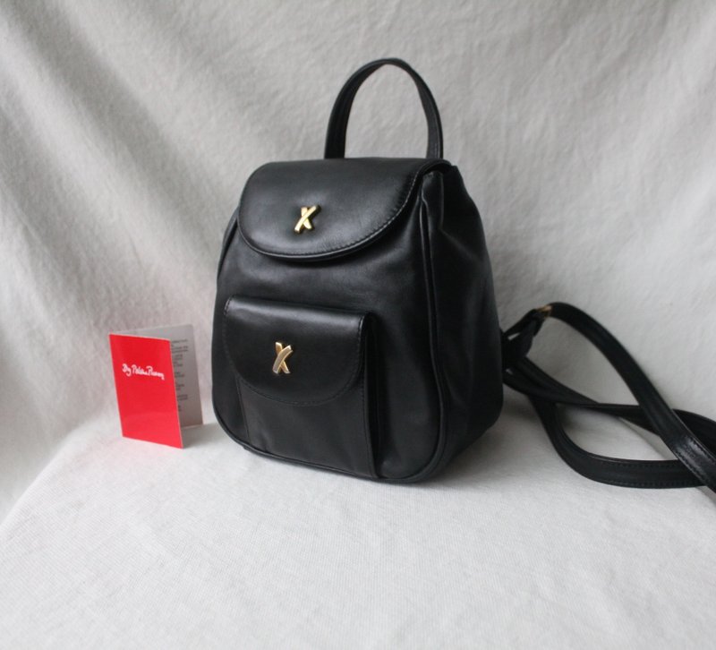 FOAK古着 Paloma Picasso黑色羊皮古董后背包 - 后背包/双肩包 - 真皮 