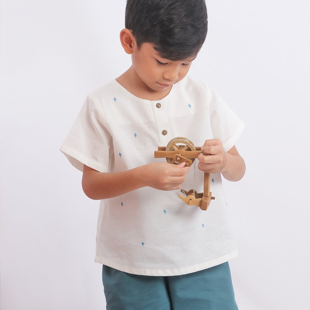 Kids Unisex Cotton Top, Short Sleeves, White, Plamer - 童装上衣 - 棉 白色