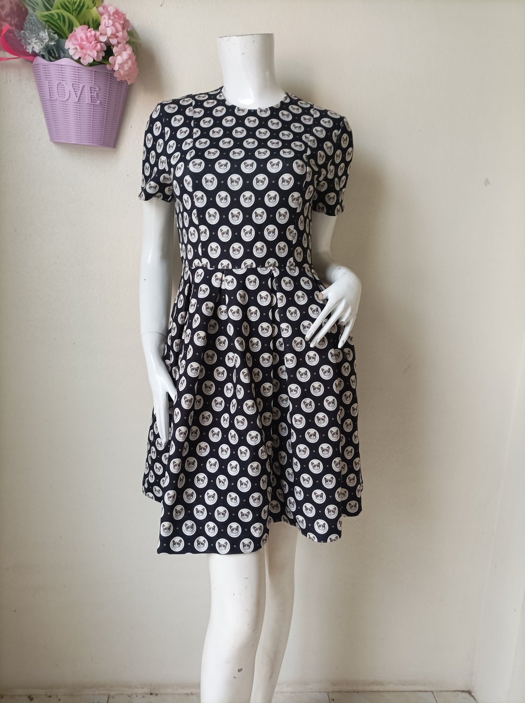 PAUL & JOE SISTER Short sleeve dress with a cat pattern Size 38 - 洋装/连衣裙 - 聚酯纤维 