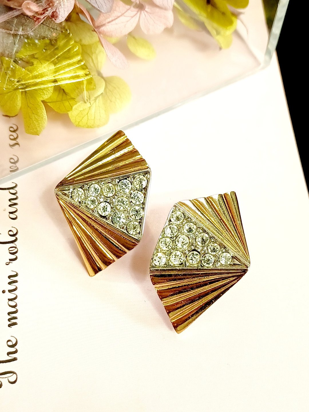 vintage jewelry  时尚设计立体锥形莱茵钻 夹式耳环 - 耳环/耳夹 - 其他金属 