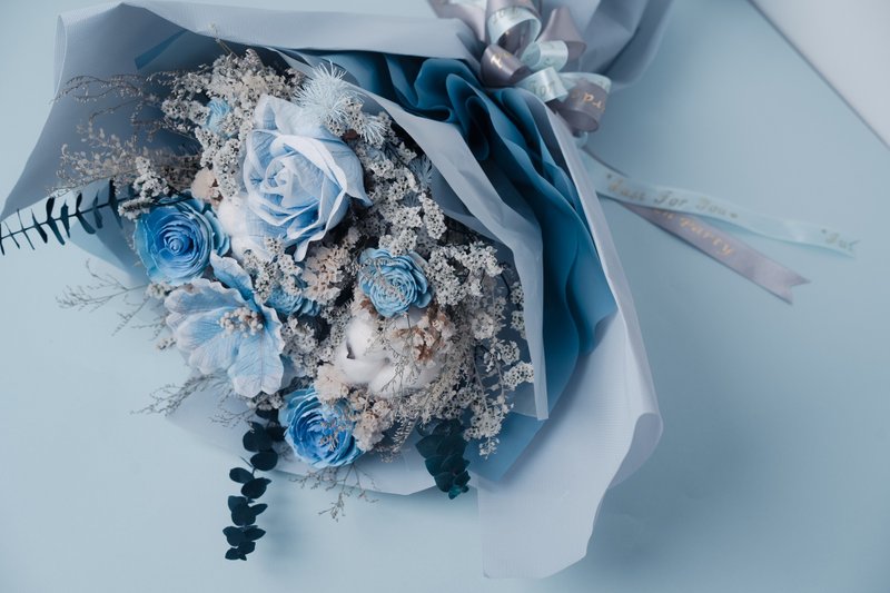 莫兰迪蓝干燥花束七夕情人花礼 - 干燥花/捧花 - 植物．花 蓝色