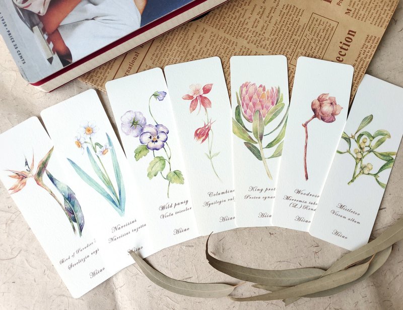 花草-书签/礼物包装/水彩/手绘风/插画 - 书签 - 纸 卡其色