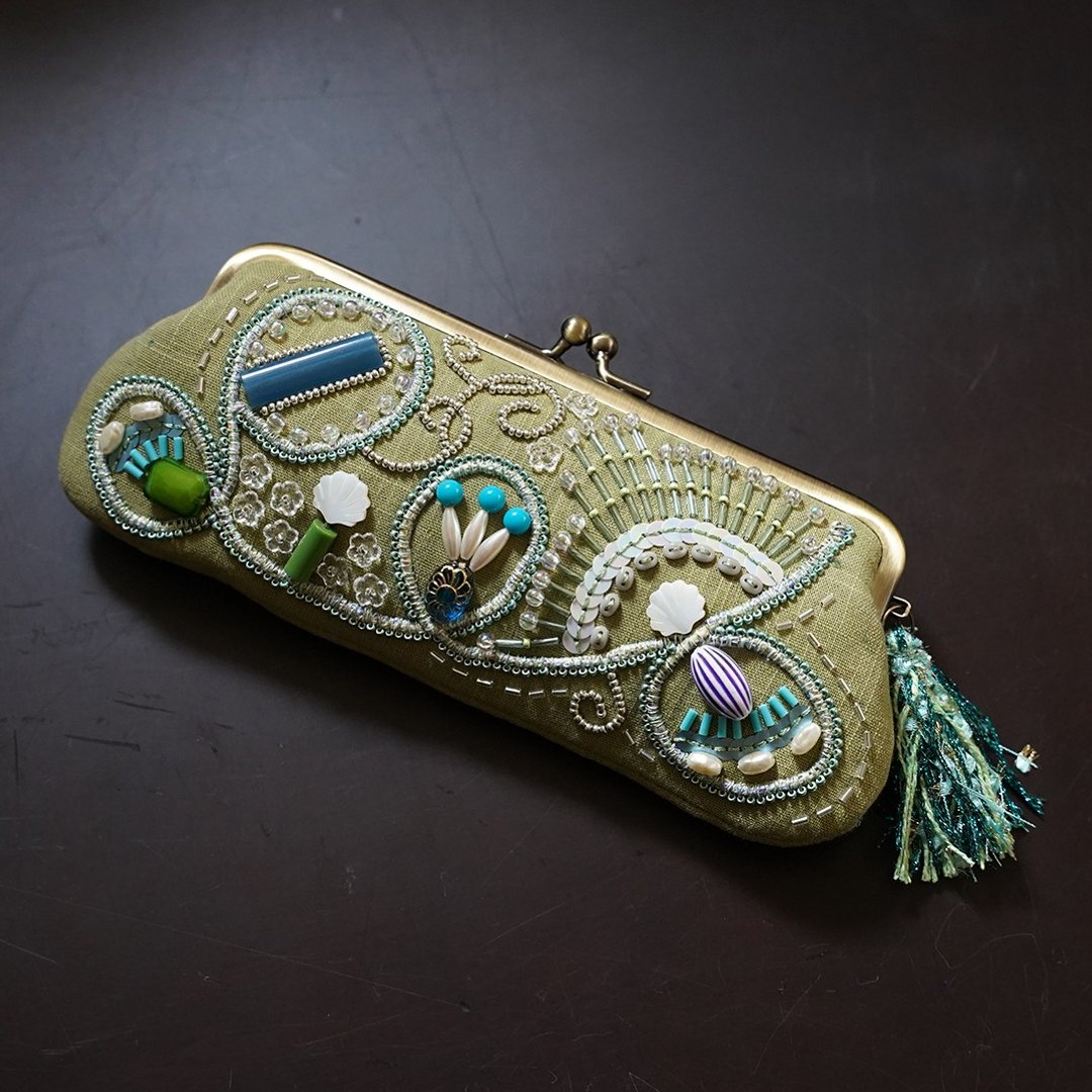 Glasses case / pen case Gamaguchi sparkle 68 - 铅笔盒/笔袋 - 棉．麻 绿色
