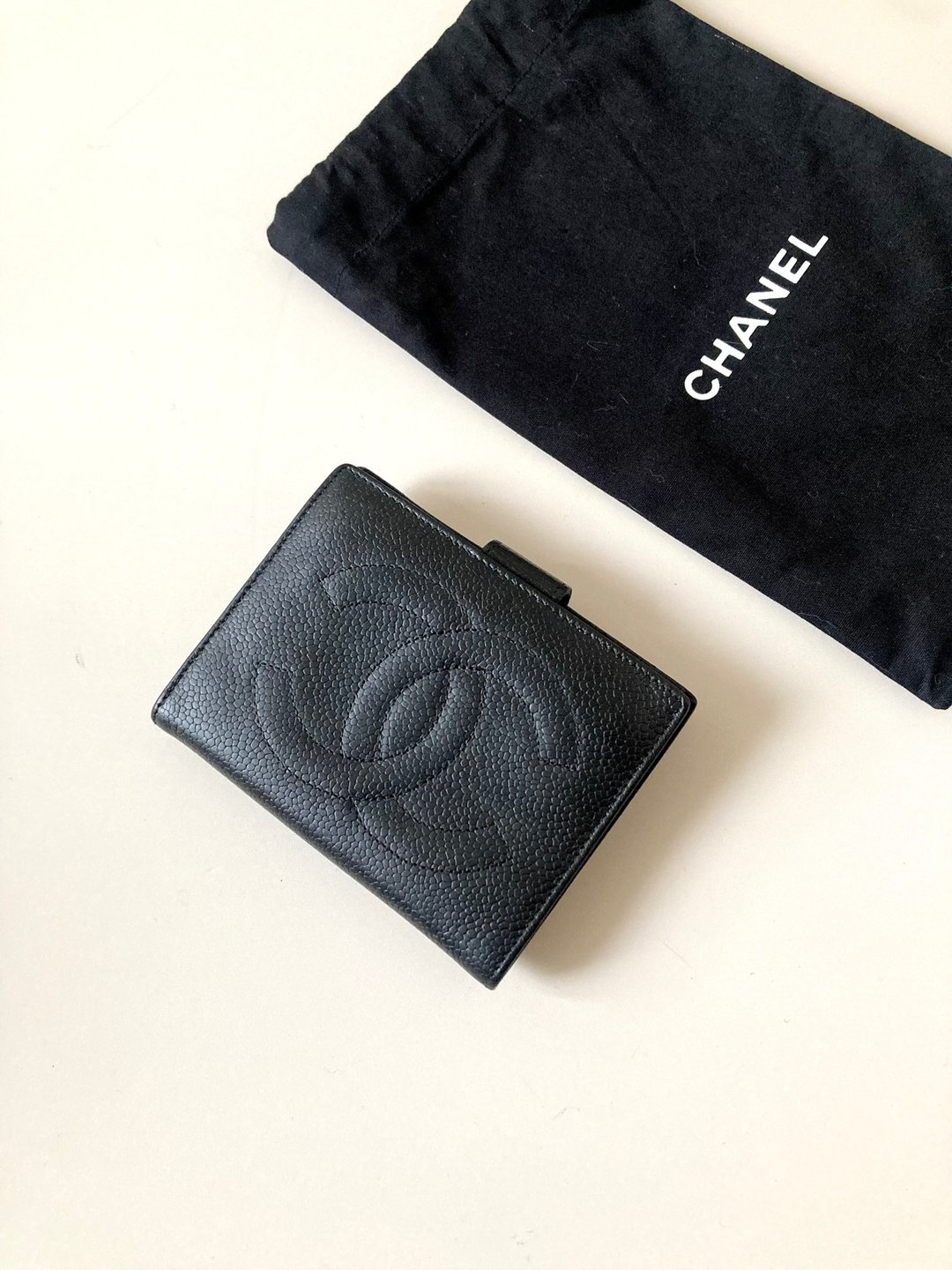 【特选货品】中古二手Chanel鱼子酱黑色皮革口金中短夹银钱包 - 皮夹/钱包 - 真皮 黑色