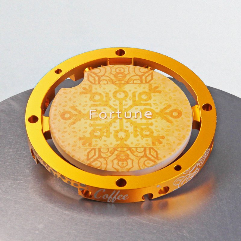 【航太边角料再造】水知道|星环圭藻土杯垫-财富自由|异材质杯垫 - 杯垫 - 其他材质 金色