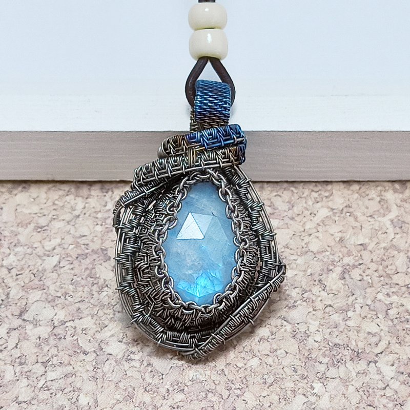 月光石项链 钛丝包裹 金属过敏原兼容 b001 - 项链 - 半宝石 蓝色