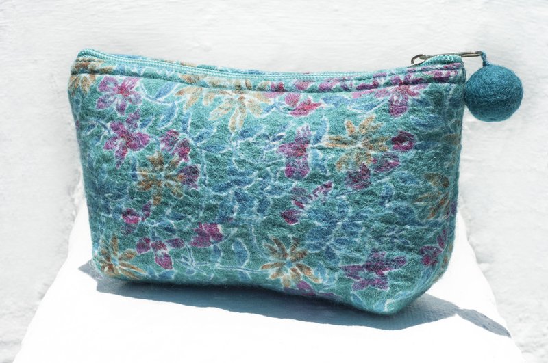 羊毛毡收纳包 民族风包 悠游卡套 手机包 零钱包 耳机袋-蓝色花朵 - 手机壳/手机套 - 羊毛 蓝色