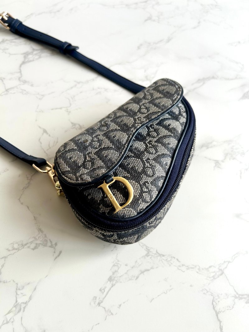 稀有中古包 Dior深蓝老花马鞍包 单肩包 侧背包 斜背包 古董二手 - 侧背包/斜挎包 - 真皮 蓝色