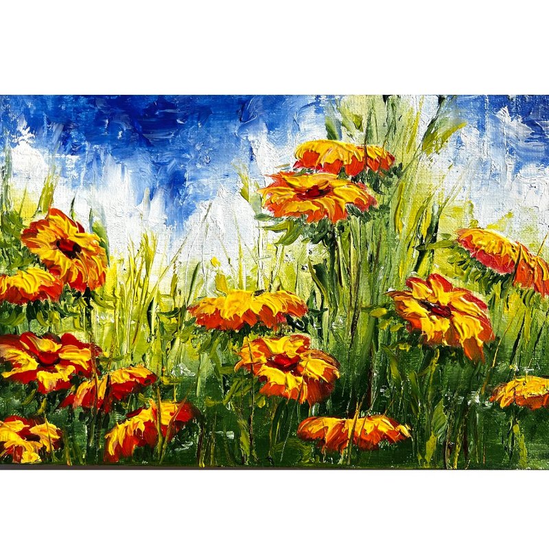 雏菊绘画花卉原创艺术品花卉墙壁艺术 20x30 厘米/ 8 x12 英寸 - 海报/装饰画/版画 - 棉．麻 多色