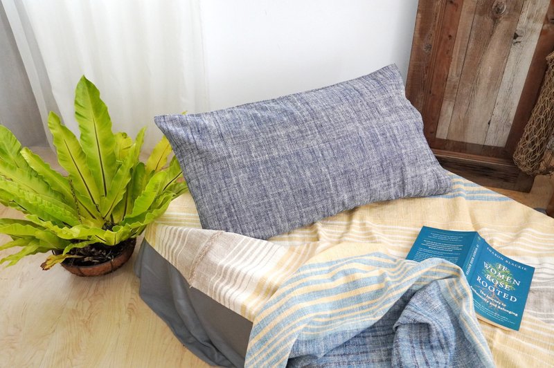 【云蓝】手捻手织。纯棉植物染 亲肤信封枕套/枕头套 - 被子/毛毯 - 棉．麻 蓝色