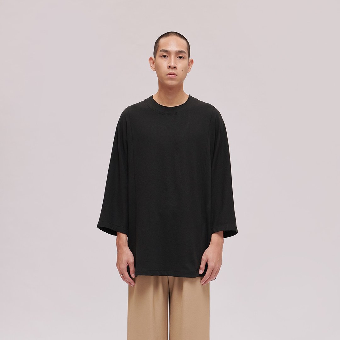 TRAN - 连袖宽大TEE - 男装上衣/T 恤 - 棉 黑色
