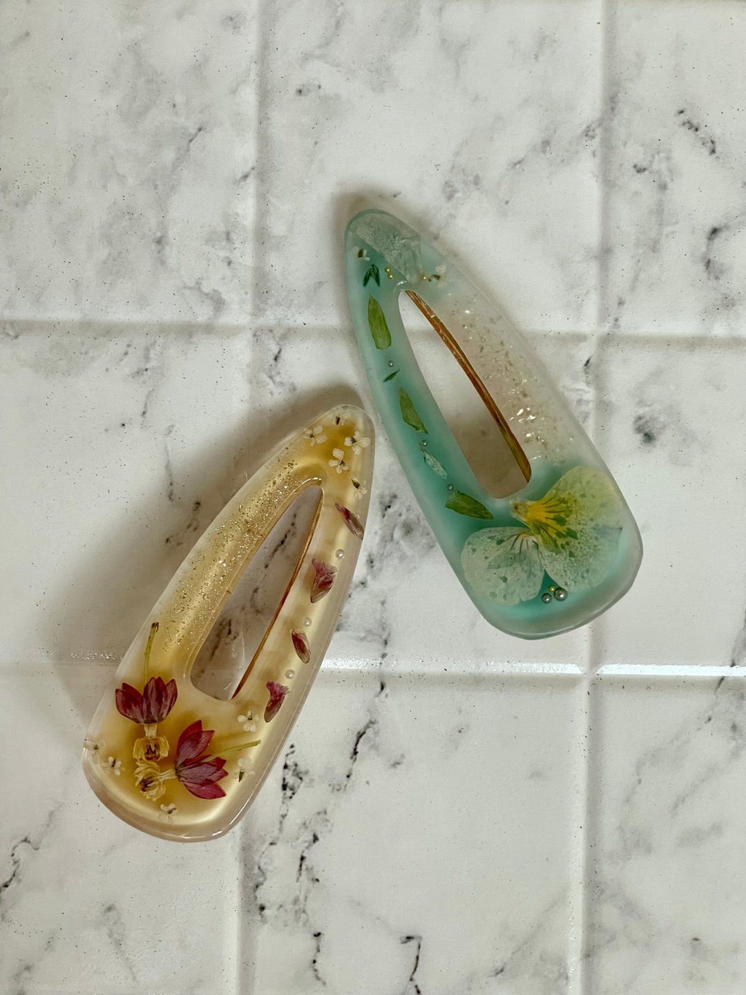 森林系列 永生花-跳舞花&三色堇发夹 - 发饰 - 树脂 多色