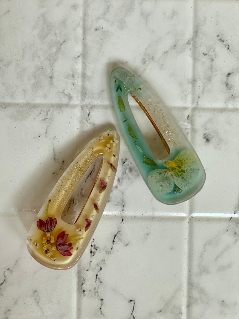 森林系列 永生花-跳舞花&三色堇发夹 - 发饰 - 树脂 多色