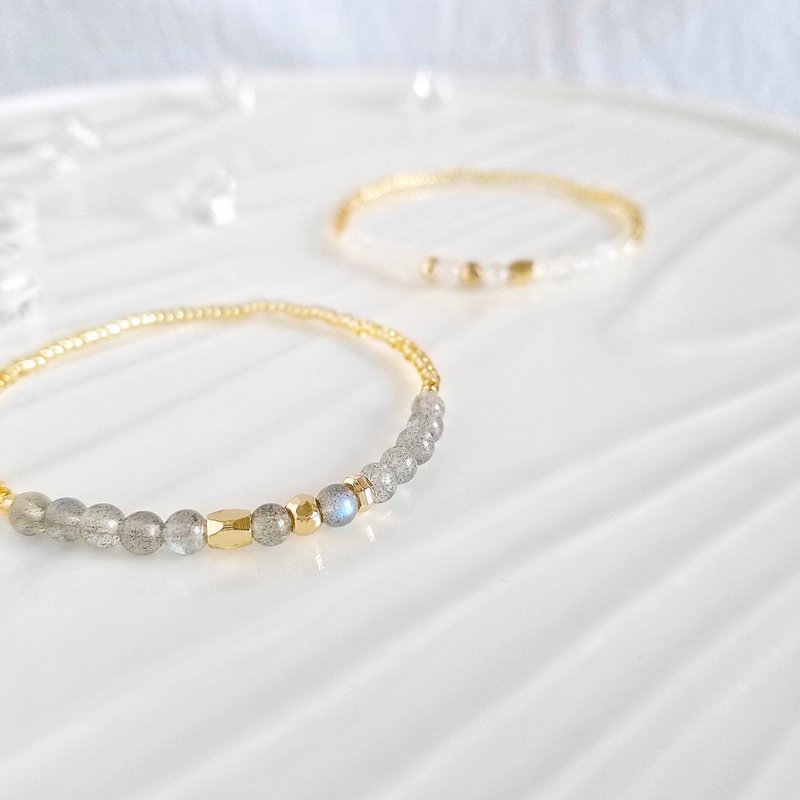 拉长石 / 月亮石 简约水晶手链 | 旺人缘 旺桃花 提升自信 开运 - 手链/手环 - 水晶 灰色