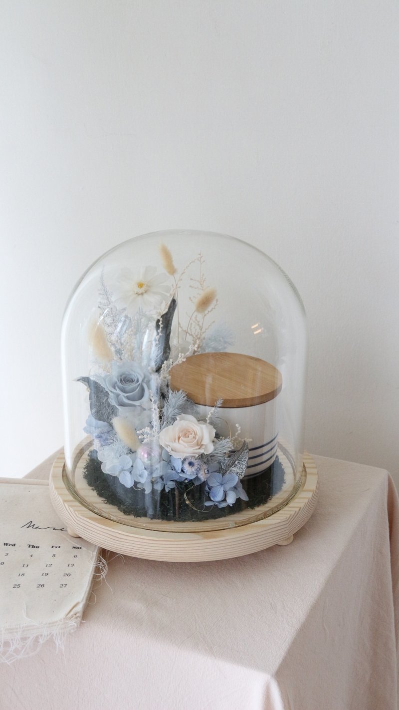 【设计款花盅】沈浸式半圈花园 定制化永生花 骨灰罐 宠物花园 - 干燥花/捧花 - 玻璃 银色