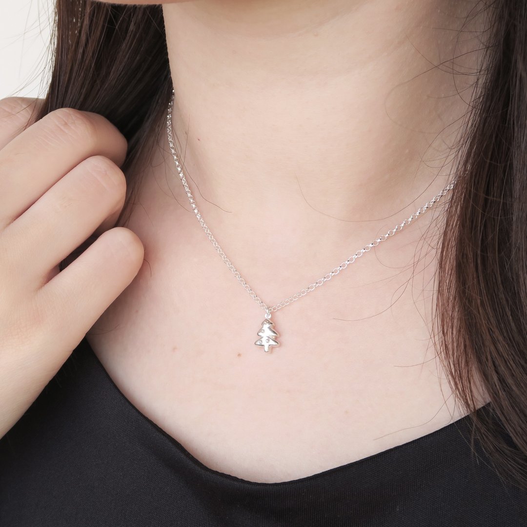 925纯银 小树 项链 锁骨链 长链 免费送礼包装 - 项链 - 纯银 灰色
