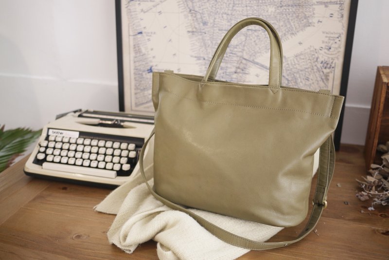 YURI 气质羊皮托特包 (三色)- 羽衣橄榄绿 - 手提包/手提袋 - 真皮 绿色