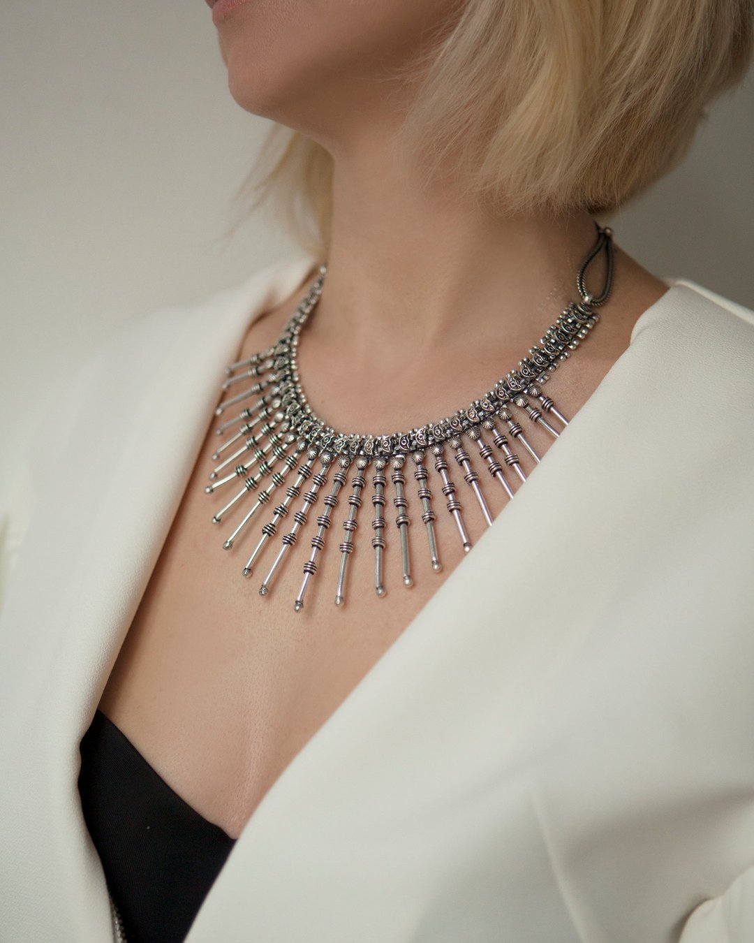 Bib necklace, Chunky necklace, Statement necklace, Brass necklace, Boho necklace - 项链 - 铜/黄铜 银色
