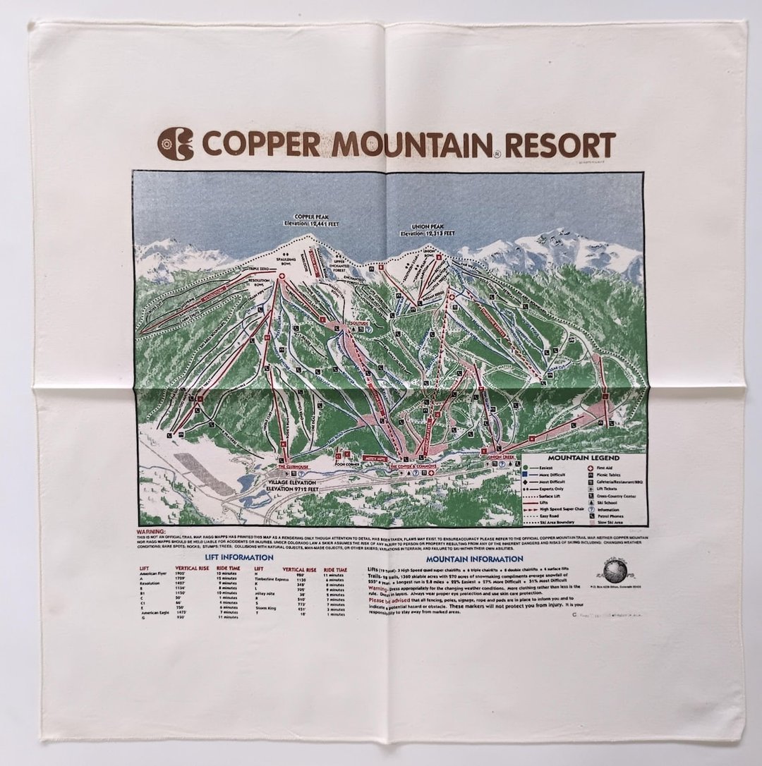 Copper Mountain Resort，头巾，21 x 21 英寸，地图，棉，礼品 - 丝巾 - 棉 蓝色