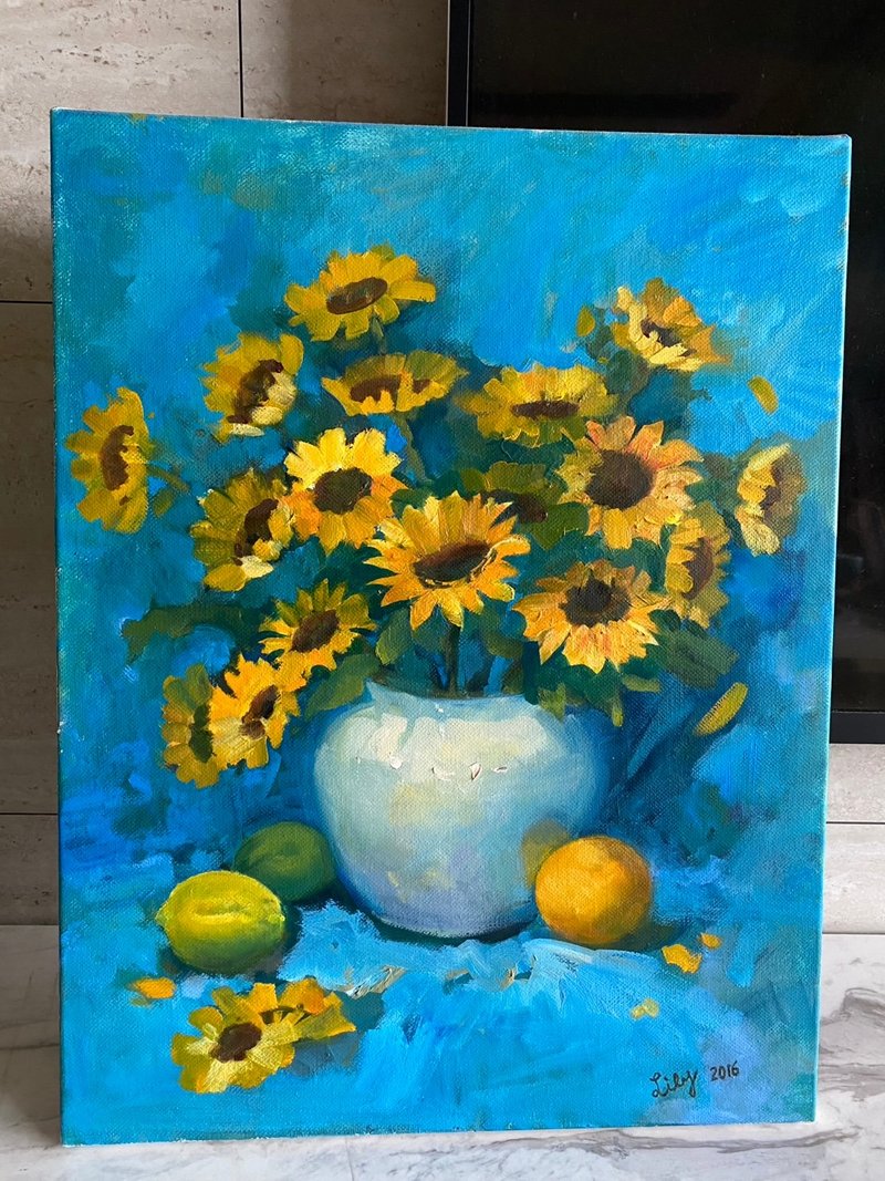 蓝映之阳 - 向日葵油画 手绘原作 客厅摆饰 - 海报/装饰画/版画 - 棉．麻 