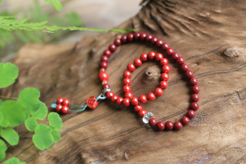 春秋手作 | 6mm原矿帝王砂 紫金砂 | 水晶 s925纯银 | 双圈 新年 - 手链/手环 - 半宝石 红色