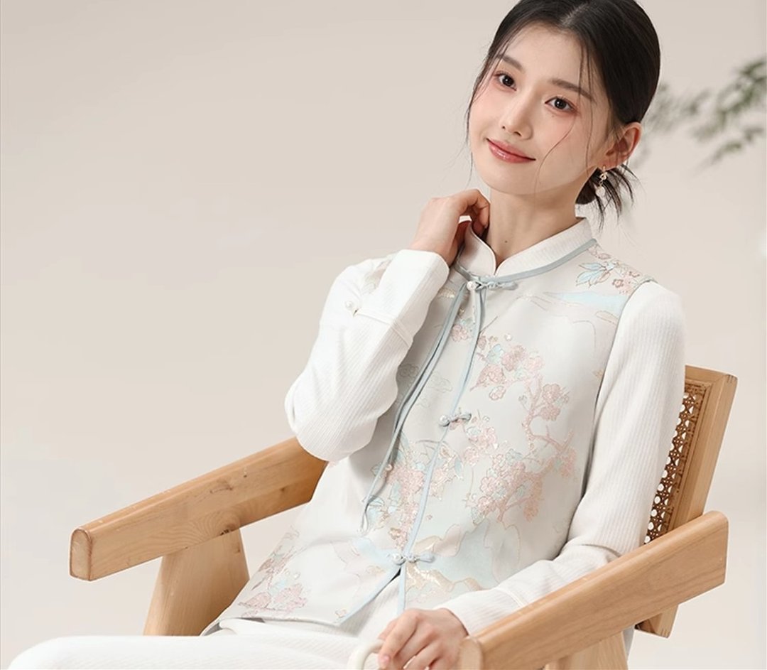 新中式中国风 流苏盘扣织金提花背心 - 女装背心 - 其他材质 白色