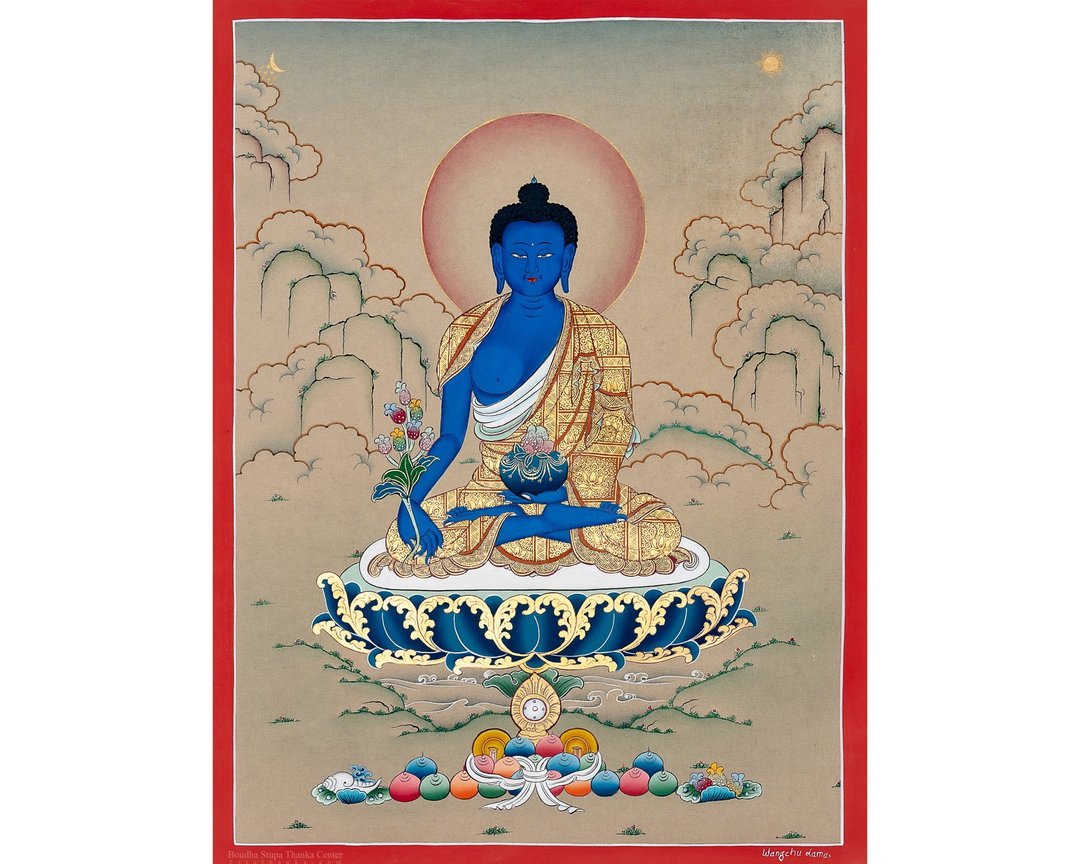 手绘药师佛唐卡 – 西藏艺术品 - 墙贴/壁贴 - 其他材质 