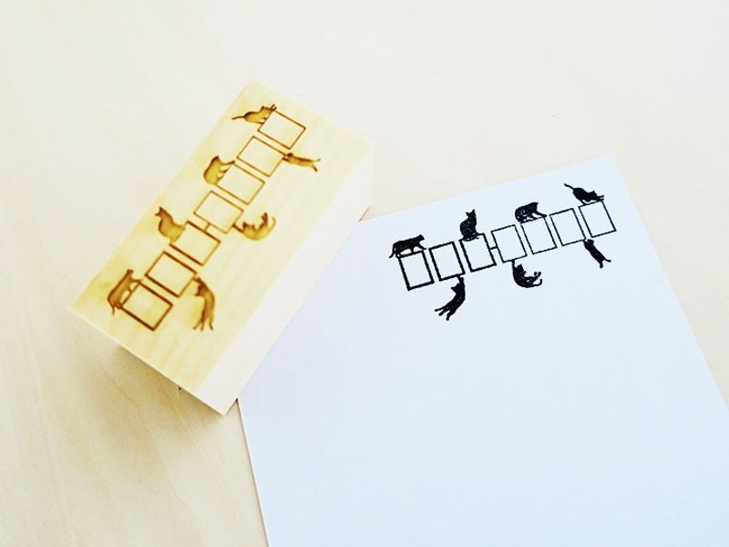 猫咪剪影邮递区号印章 适用于日本邮递区号 免费包装 圣诞礼物 - 印章/印台 - 木头 卡其色