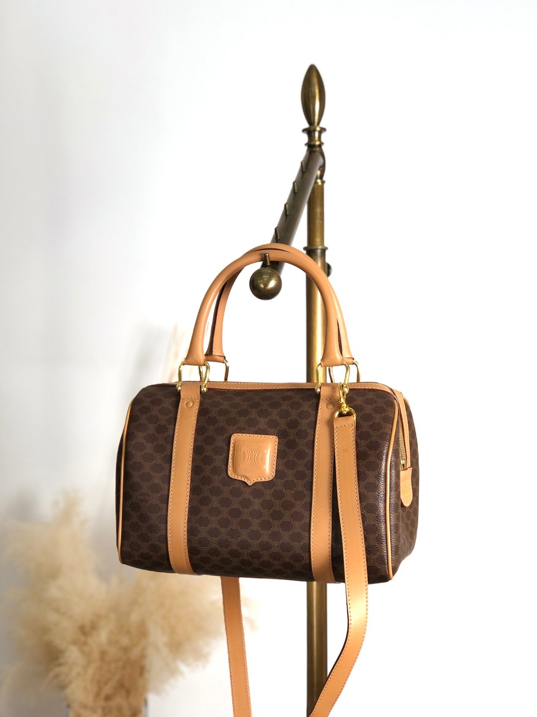【VintageShop solo 日本直送 中古包】CELINE 经典马车 LOGO 压纹 PVC 迷你波士顿包 两用斜背包 - 棕色 yx8uet - 侧背包/斜挎包 - 防水材质 咖啡色