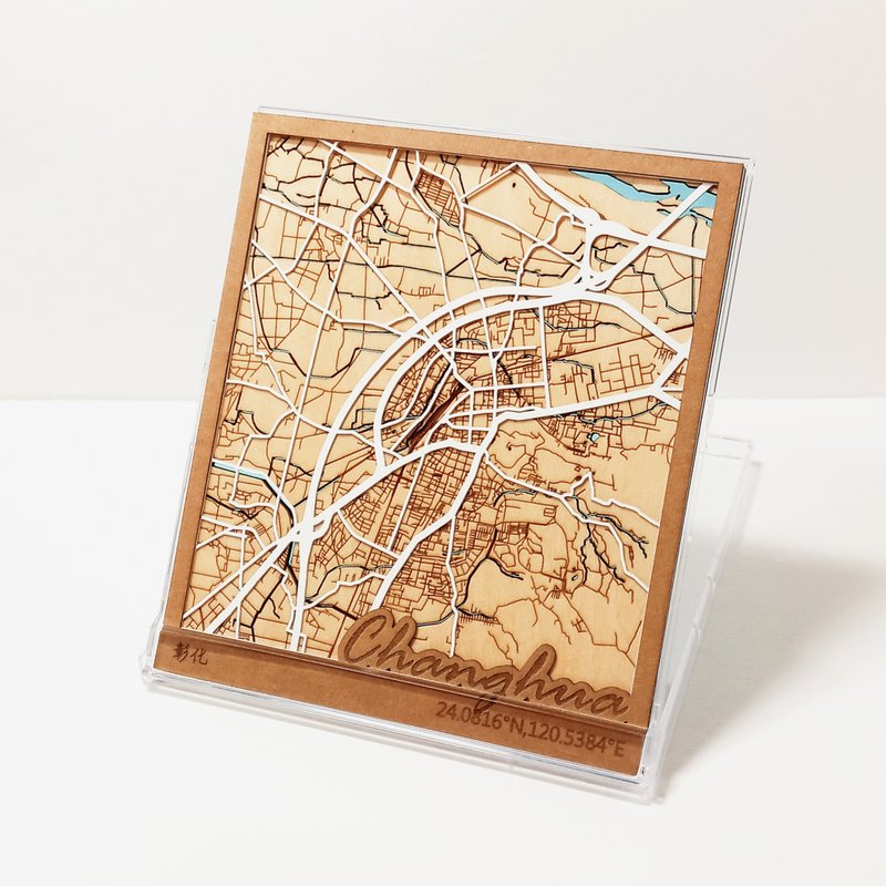 一方地图-彰化 | 台湾城市地图 | 定制化地图 - 摆饰 - 木头 多色