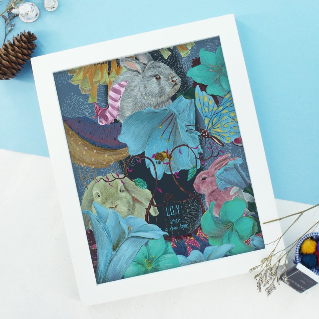办公室疗愈小物 ~ 记忆中的你 挂画 /兔子森林画作/植物花卉画作 - 墙贴/壁贴 - 环保材料 