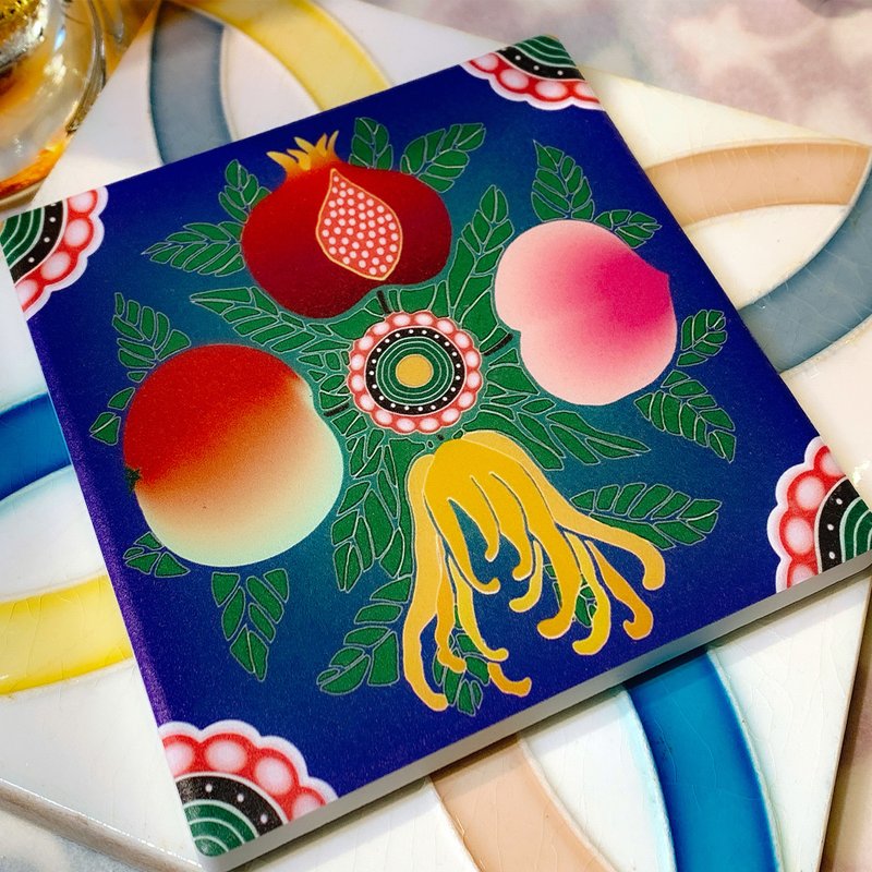 白陶吸水杯垫_花砖赐福(两款) - 杯垫 - 陶 多色