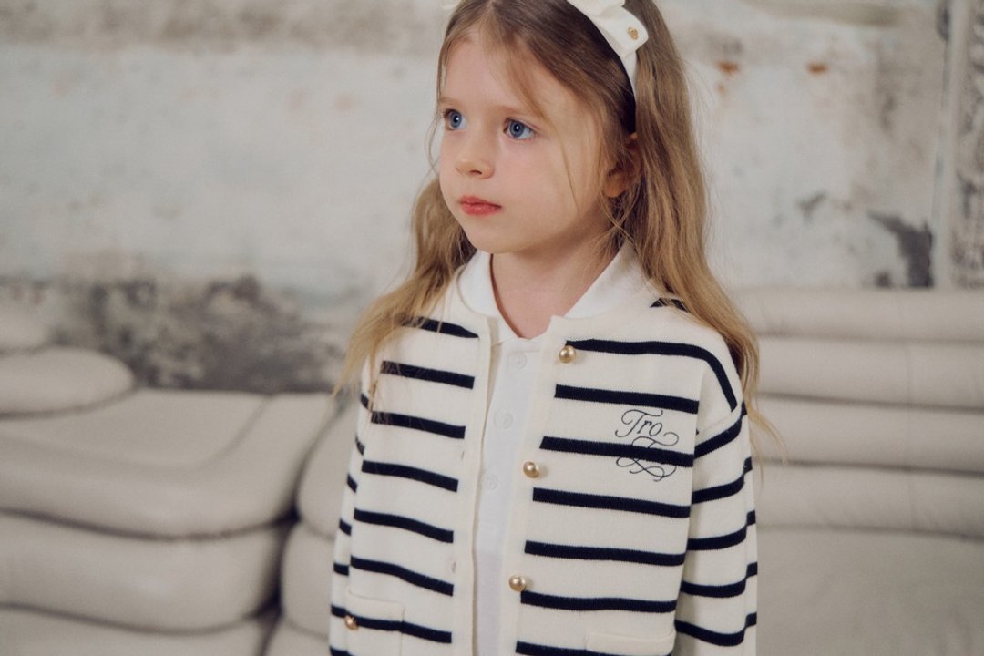 Firth Stripe Cardigan - 童装外套 - 棉 白色