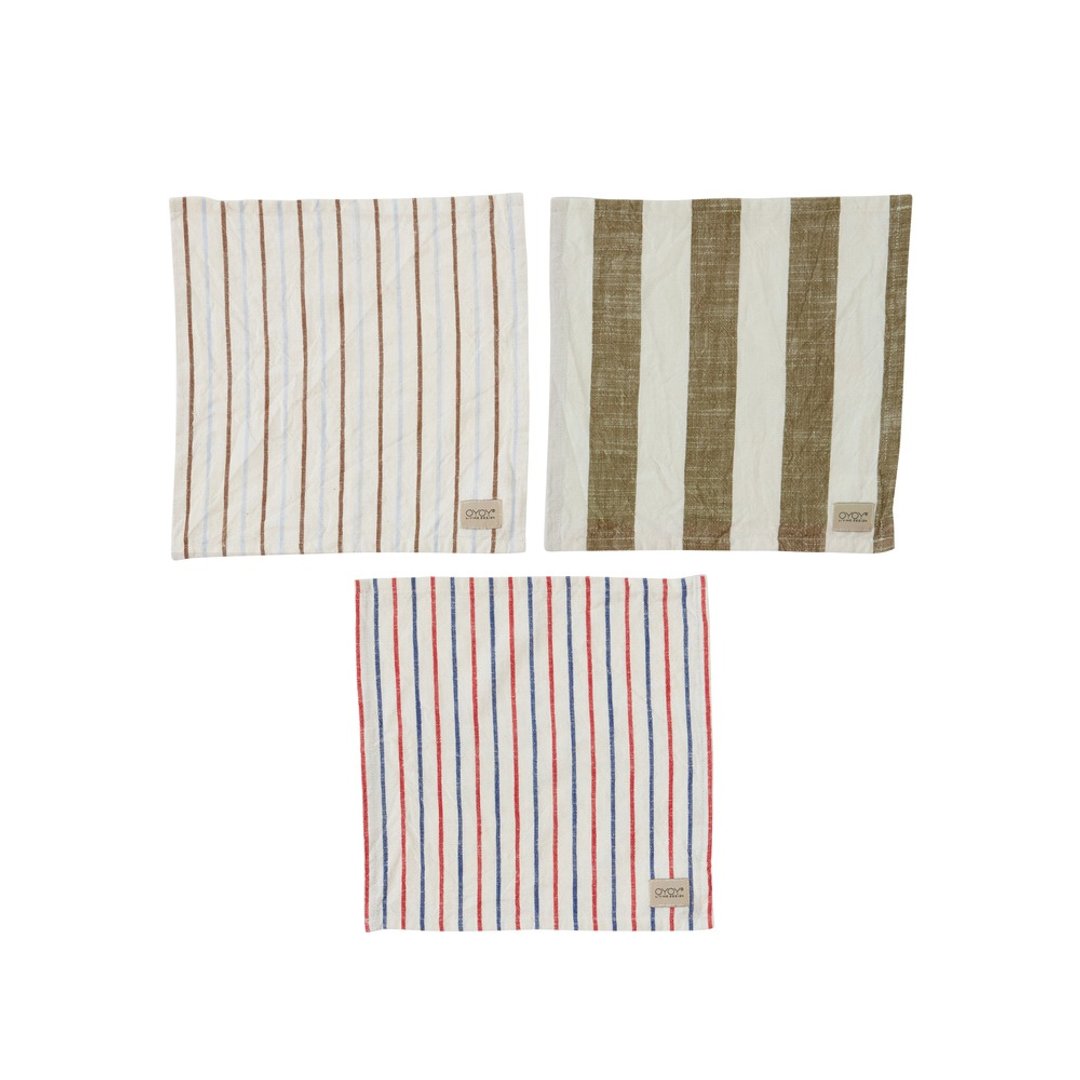 OYOY Kurin 有机棉条纹茶巾3入组-  橄榄绿 / 海军蓝 - 餐垫/桌巾 - 棉 
