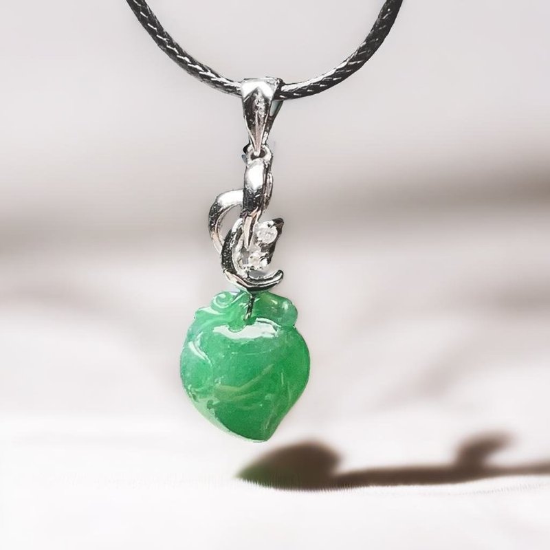 冰种阳绿翡翠福瓜项链 18K金镶嵌坠头 | 天然缅甸玉翡翠A货 - 项链 - 玉石 绿色