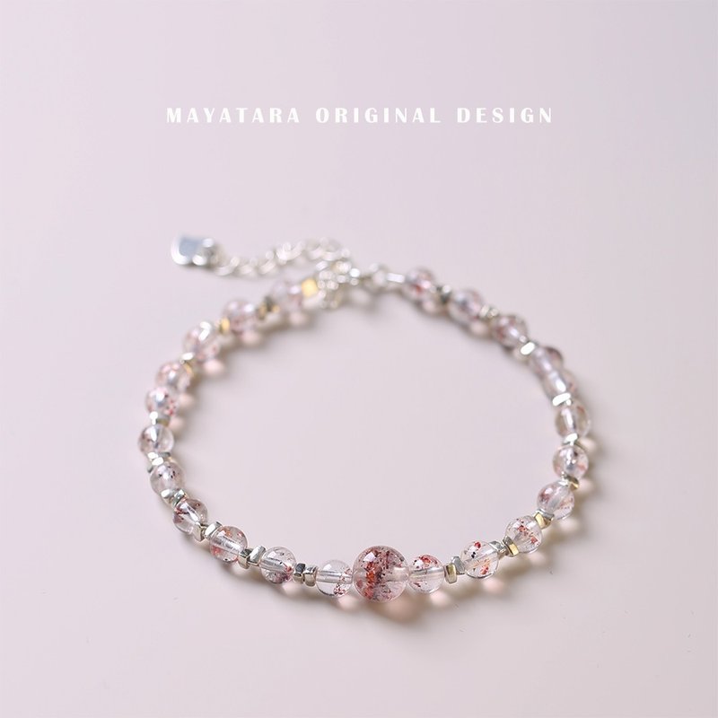 原创设计金草莓纯银碎银子水晶手链超七毒液均码可调节长度 - 手链/手环 - 水晶 粉红色