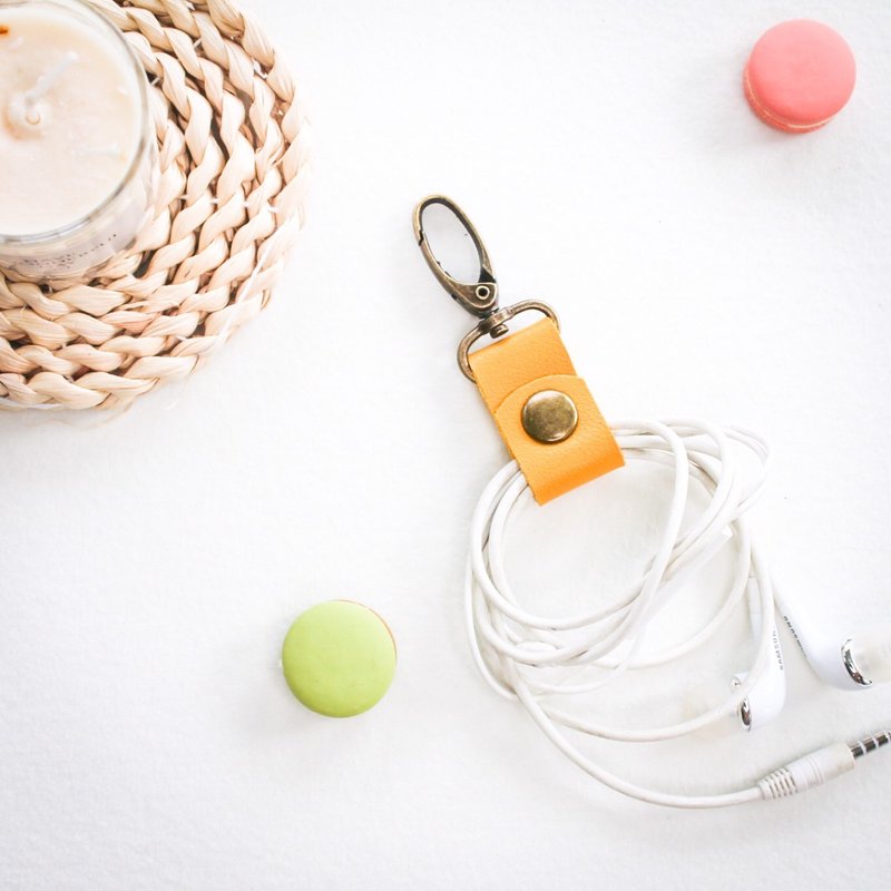 Yellow Headphone cable organizer Charging cable storage Headphone strap - 卷线器/电线收纳 - 人造皮革 黄色