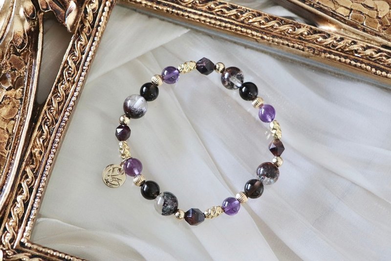 疗愈手链原矿设计 / 希吉亚的照护 - 红幽灵 - 茶晶 - 紫水晶 - 手链/手环 - 水晶 紫色