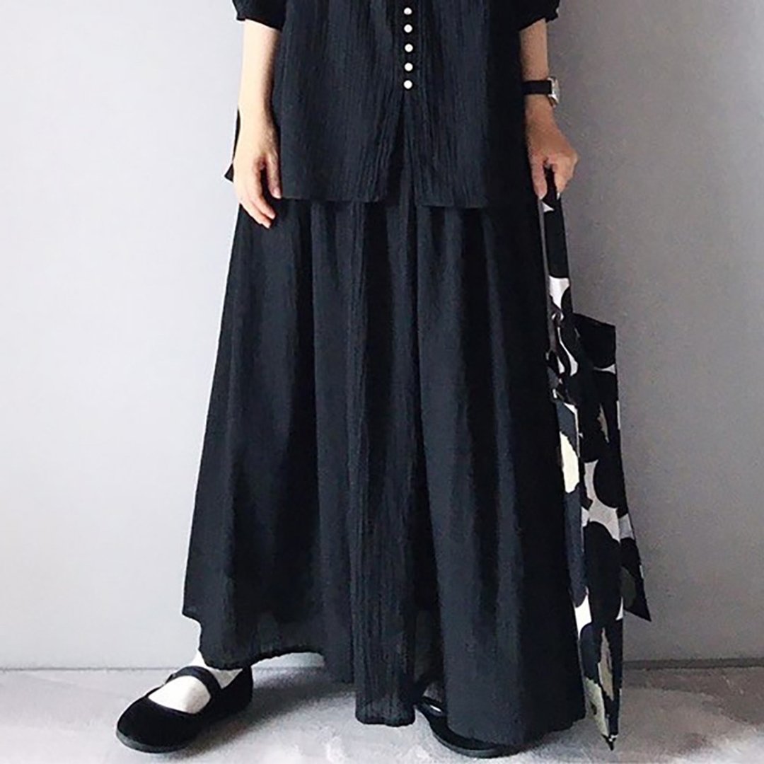 Cotton linen slab long skirt - 裙子 - 棉 黑色