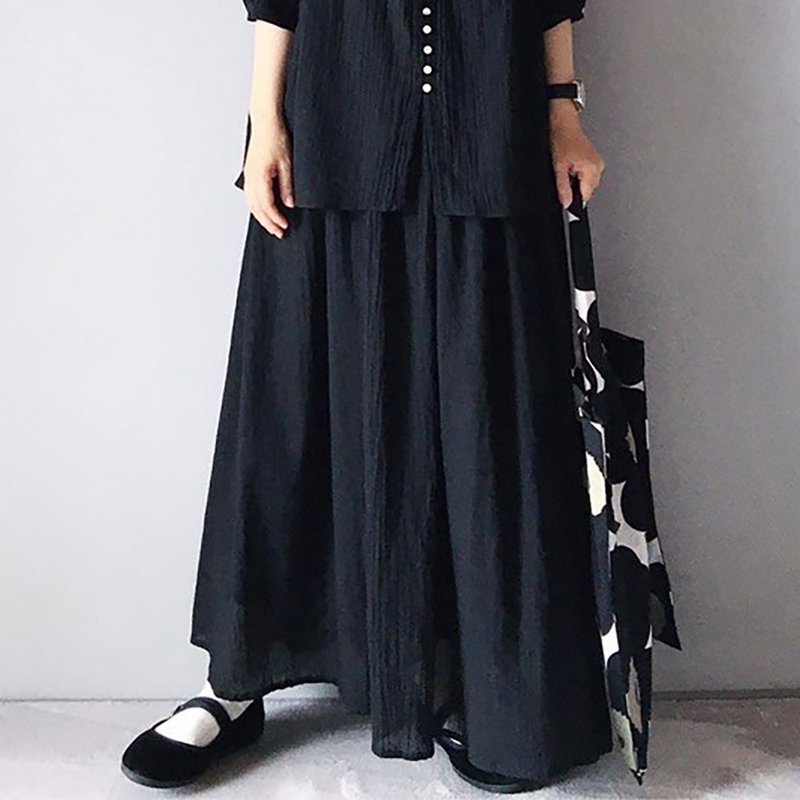 Cotton linen slab long skirt - 裙子 - 棉．麻 黑色