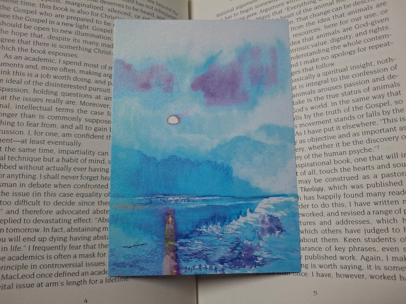 日月潭 明信片 Sun Moon Lake Postcard 水社日出旅行写生 Tekapo - 卡片/明信片 - 纸 蓝色