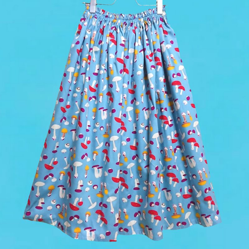 [Made to order] Mushroom Skirt Blue / Japanese Textile / Free size / Cotton Skirt / - 裙子 - 棉．麻 蓝色