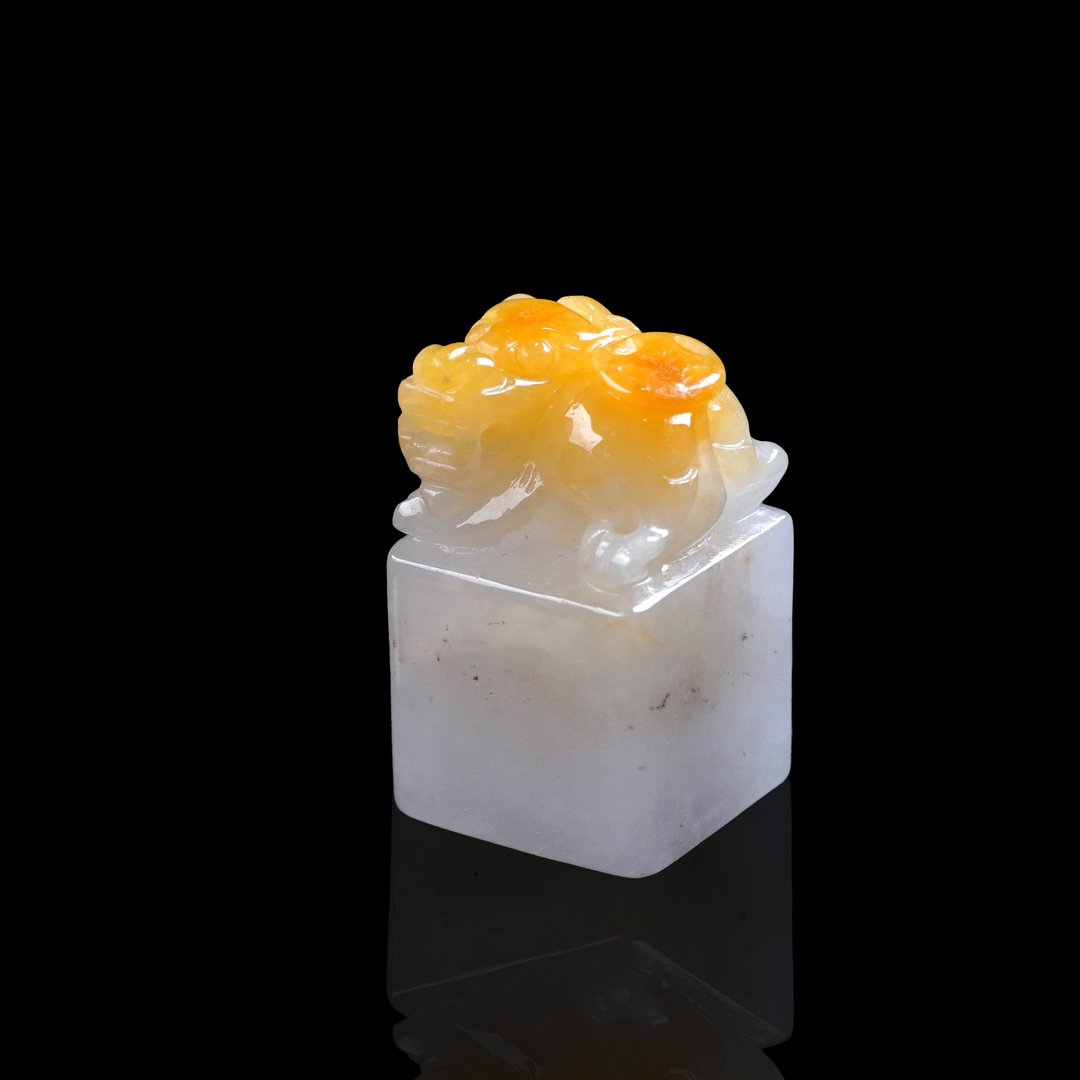 【招财神兽】飘黄翡翡翠貔貅印章 | 天然缅甸玉翡翠A货 | 送礼 - 印章/印台 - 玉石 多色