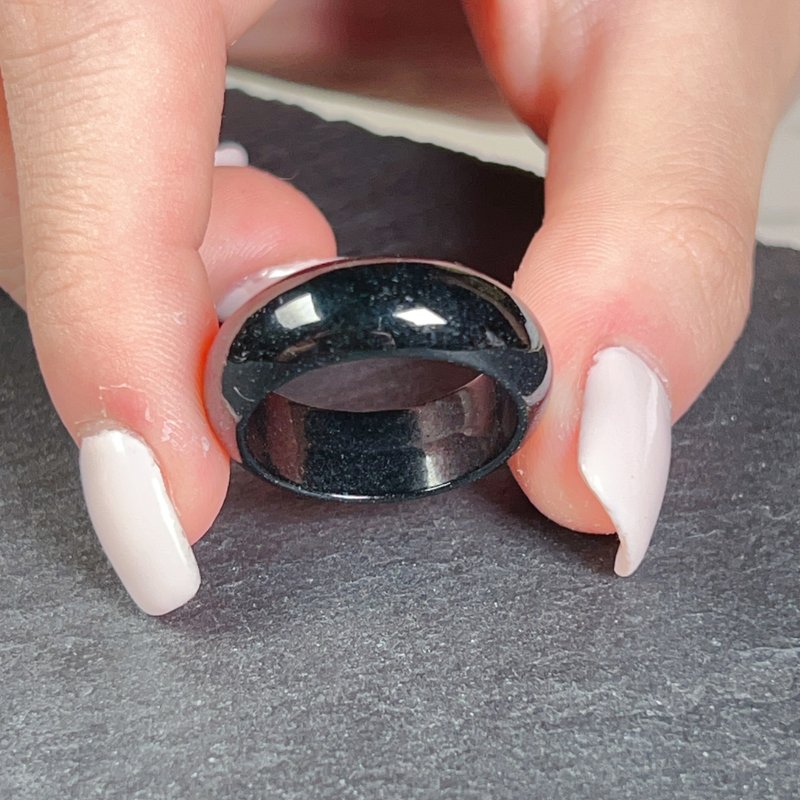 墨翠翡翠戒指戒圈 | 国际15.5围 | 天然缅甸玉A货翡翠 | 送礼 - 戒指 - 玉石 黑色