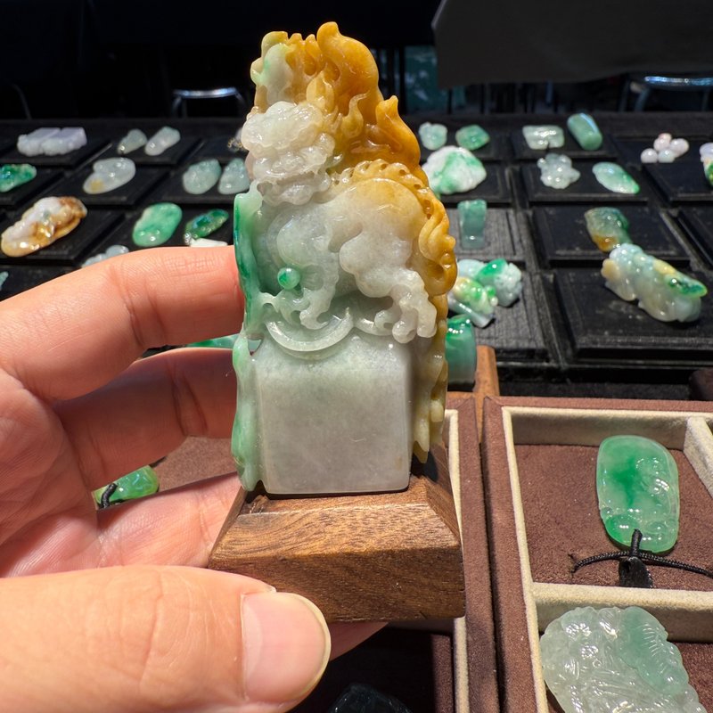 瀚玉珠宝 三彩翡翠貔貅印章 镇宅纳财 辟邪瑞兽 - 其他 - 玉石 