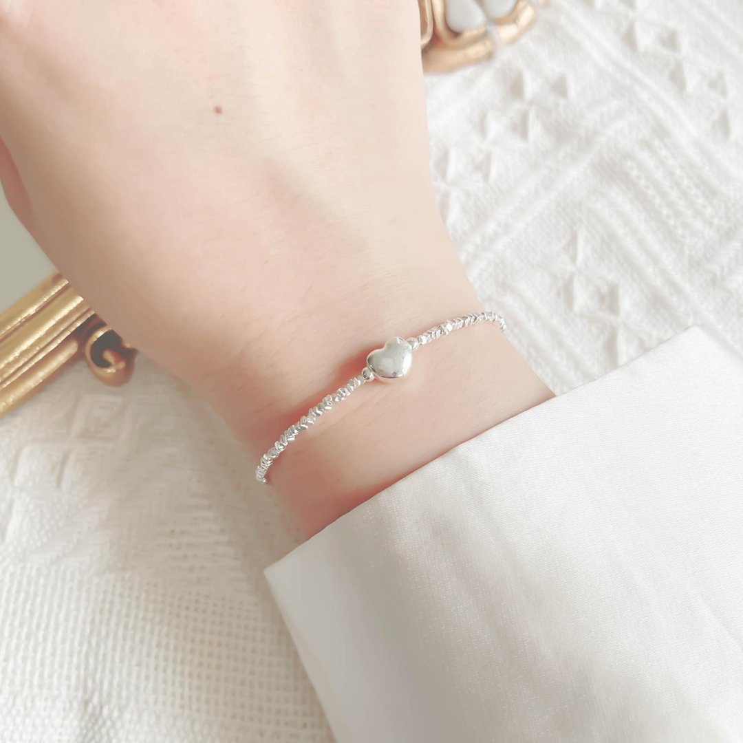 古典爱心小碎银925纯银手链 - 手链/手环 - 纯银 银色