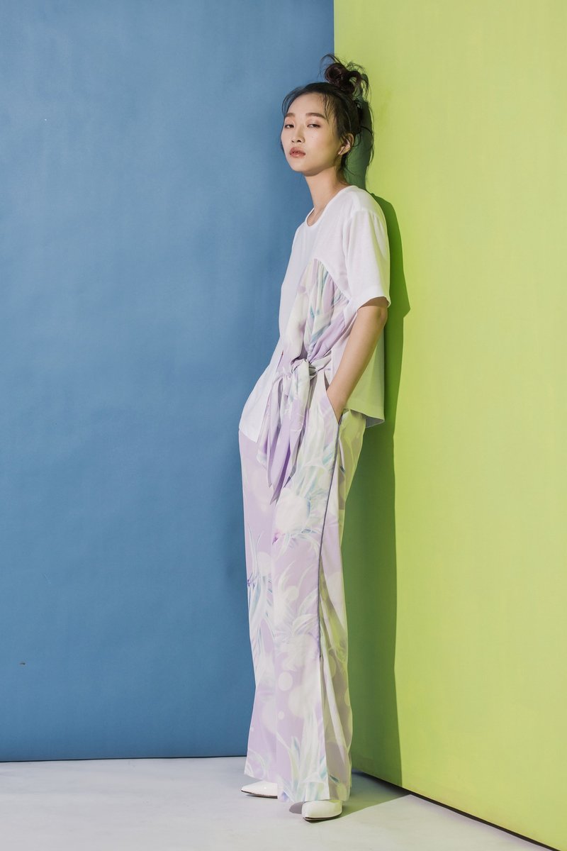 侧开叉印花长裤 - 女装长裤 - 聚酯纤维 紫色